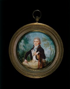 Retrato em miniatura de um jovem cavalheiro chamado Sr. Videl, sentado a três quartos de comprimento (moldura de bronze dourado) de Jean-Baptiste Soyer