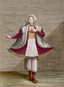 Uma menina de Naxos, placa 71 de &39;coleção de cem impressões representando as diferentes nações do Levante&39; por Charles de Ferriol, gravada por Gerard Scotin (1671-1716), 1707-08 (cor de engra de Jean Baptiste Vanmour