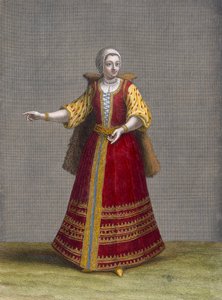 Uma mulher húngara, placa 77 de "Coleção de cem impressões representando as diferentes nações do Levante" por Charles de Ferriol, gravada por Jean-Baptiste Haussard (fl.1679-1749), 1707-08 ( de Jean Baptiste Vanmour