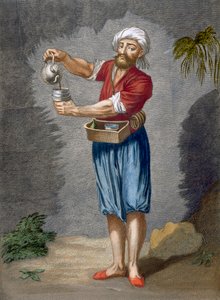 Um vendedor de café de rua, placa 56 de "Coleção de cem imprime representando as diferentes nações do Levante" por Charles de Ferriol, gravado por Gerard Scotin (1671-1716), 1707-08 (coloure