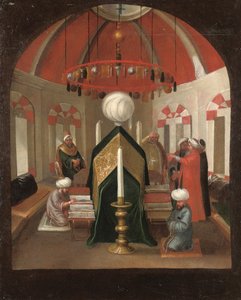 Um mausoléu turco com figuras no túmulo de um sultão de Jean Baptiste Vanmour