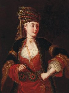 Uma dama, de três quartos, em traje oriental de Jean Baptiste Vanmour