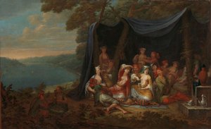 Férias no campo com corretores turcos sob uma tenda, c.1720-37
