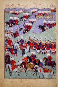 Funeral do Sultão Suleyman, o Magnífico, História do Sultão Suleyman, Istambul, Turquia, 1579 (tinta e cor sobre papel)