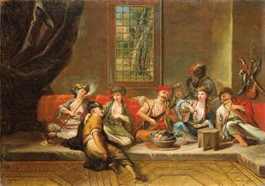 Marinheiros gregos merrymaking em um interior de Jean Baptiste Vanmour