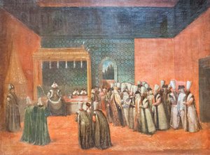 Sultão Ahmed III a receber um embaixador europeu, c.1725 (óleo sobre tela) de Jean Baptiste Vanmour