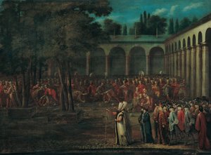 A Delegação de Embaixadores passando pelo Segundo Pátio do Palácio Topkapi de Jean Baptiste Vanmour