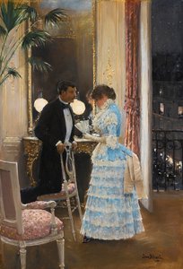 Uma conversa por Beraud, Jean (1849-1936). Óleo sobre tela, tamanho : 55,9x39,3, , Colecção Privada de Jean Beraud