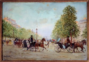 La promenade aux Champs-Elysees Pintura de Jean Beraud (1849-1935) do século XIX. Dim 0,38 x 0,55 m Paris, Musee Carnavalet de Jean Beraud