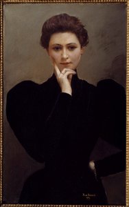 Meditação Uma jovem pensativa, vestida à moda da Belle Époque. Pintura de Jean Beraud de Jean Beraud