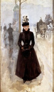 Parisienne sur le boulevard ou woman au manchon Pintura de Jean Beraud (1849-1935) Tours do século XIX, Musee des Beaux Arts de Jean Beraud