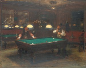 Os jogadores de bilhar (óleo sobre tábua) de Jean Beraud