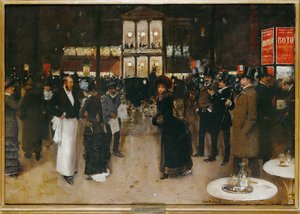 A avenida em frente ao Teatro dos Varietes, Paris, à noite (pintura sobre tela) de Jean Beraud