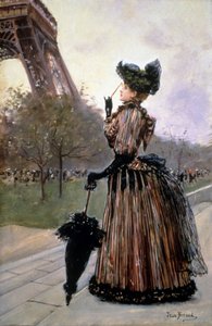 Mulher em frente da Torre Eiffel de Jean Beraud