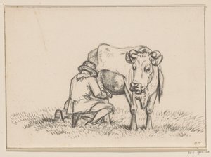 Uma vaca está sendo ordenhada de Jean Bernard