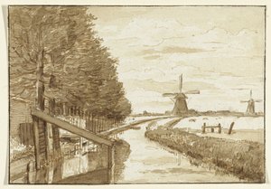 Paisagem com um canal e dois moinhos de vento de Jean Bernard