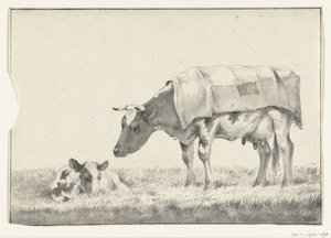 Vaca em pé, à esquerda, com bezerro deitado de Jean Bernard