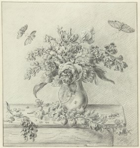 Natureza morta com arranjo de flores, frutas e insetos de Jean Bernard