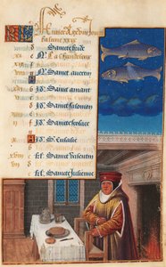 Horas de Luís XII (anteriormente Horas de Henrique VII), Folha de calendário para o mês de fevereiro, c.1490-1510 (têmpera sobre velino)