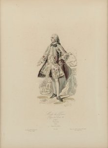 Moda parisiense: Reinado de Luís XV (gravura colorida à mão) de Jean Charles (1800 79) Pauquet