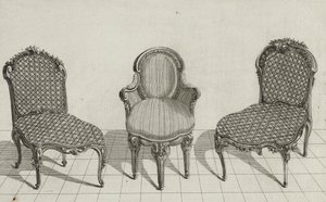 Cane Chair, Cabriolet Poltrona, Cane Chair, publicada em meados da década de 1770 (gravura em papel colado) de Jean Charles (after) Delafosse
