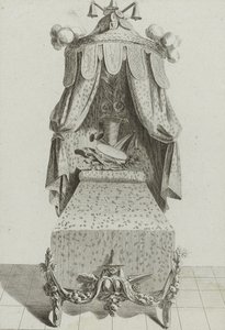 Lit à la Chinoise, publicado em meados da década de 1770 (gravação em papel depositado) de Jean Charles (after) Delafosse