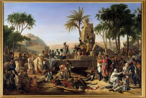 Campanha (Expedição) do Egito (1798-1801): "Parem o exército francês em Syene, no Alto Egipto, 2/02/1799" Os soldados descansam. Pintura de Jean Charles Tardieu dit Tardieu Cochin (1765-1830). 1812. Dim. 1,12x1,64 m.