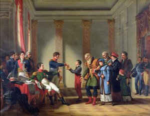 Napoleão Bonaparte (1769-1821) Dando uma pensão de cem Napoleões ao Pólo, Nerecki, com 117 anos, janeiro de 1807, 1812