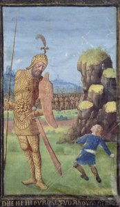 Davi e Golias, de um livro de horas, c.1470
