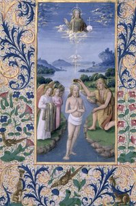 Senhora Lat. Qv126 f.88v Batismo de Cristo, do "Livro de Horas de Louis d&39;Orleans", 1469 de Jean Colombe