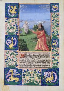 Senhora Lat. QvI126 f.94v Louis of Orleans (1462-1515) orando diante do Menino Jesus, do Livro das Horas de Louis d&39;Orleans, 1469