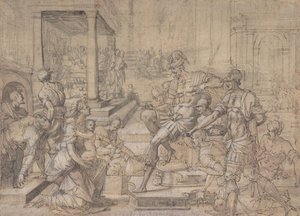 Amya Petitioning Faustus for the Custody of Saint Mamas, ca.1543. de Jean Cousin
