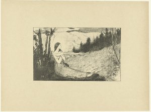 Saint Agnes senta-se na rocha na paisagem Sainte-Agnes L