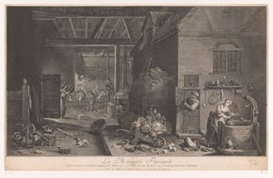 Interior de uma quinta La Ménagere Flamande (título no objeto) de Jean Daullé