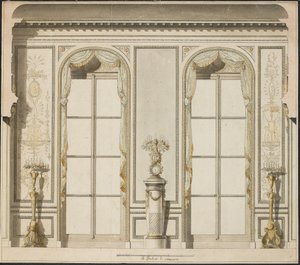Projeto arquitetônico para a Grande Galerie do Hotel de Madame de Mazarin em Paris (bico de pena e w - c em papel) de Jean Desmosthene Dugourc