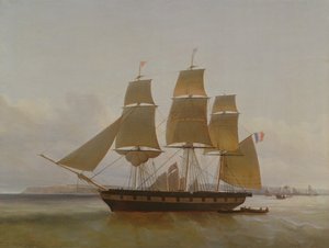 Três Masted Boat, no porto de Le Havre, 1846 de Jean Dominique Drouin