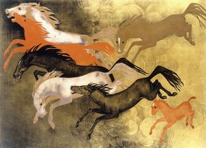Cavalos empinados, c.1950 (madeira lacada)