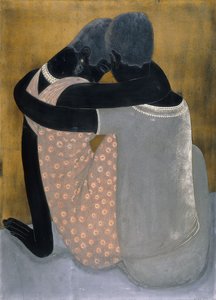 Duas senhoras sentadas com os braços uma sobre a outra, as cabeças inclinadas de Jean Dunand