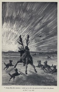 "Away flyer the rendeer, while up in the sky quivered red lights like flames of fire" (gravura) de Jean Edouard Dargent