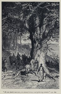 "Ele viu guerreiros hostis, com vestidos coloridos e armaduras brilhantes" (gravura) de Jean Edouard Dargent