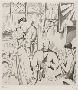 Jantar no Bisto (Jantar no Bistrô), 1923 (gravura em papel de palha)