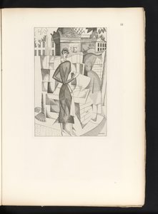 Homem e mulher num quiosque de imprensa
Le kiosque a journaux (título original) de Jean Emile Laboureur