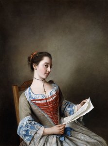 La Belle Liseus: retrato de Miss Susanna Lewis, sentada, fantasiada de camponês de Lyonnaise, de Jean Étienne Liotard