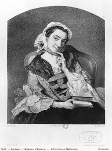 Louise Tardieu d&39;Esclavelles, conhecida como Madame d&39;Epinay (1726-83) gravada por Henri Charles Antoine Baron (1816-1885) de Jean Étienne Liotard