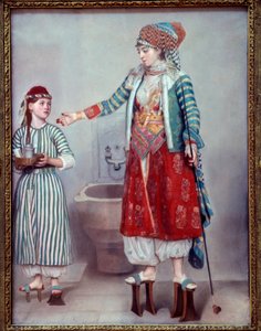 Orientalismo: "Franco senhora vestida com o turco e sua escrava" As duas mulheres usam plataformas de madeira usadas no hammam. Pintura em pastel de Jean Etienne Liotard (1702-1789) 1742 Dim. 0,71 x 0,53 m Genebra, musee d