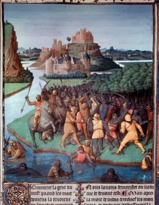 Batalha entre judeus e macedónios Miniatura tirada de "The Book of Ancient Jews" (Antiguidades Judaicas) de Jean Fouquet (1420-1481) Paris do século XV, B.N. de Jean Fouquet