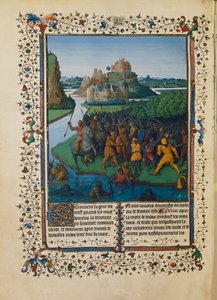 Batalha dos Macabeus contra Bacchides, miniatura da Sra. fr 247 folio 270 de Jean Fouquet