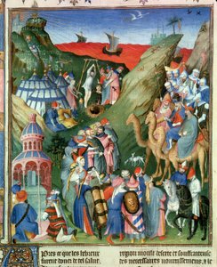 Pe 247 f.49 Tome 1 Hebreus no deserto, ilustração de &39;Antiquites Judaiques&39;, c.1470 de Jean Fouquet