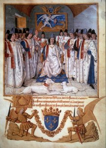 Capítulo da Ordem de São Miguel em torno de Luís XI (1423-1483) Miniatura dos "Estatutos da Ordem de São Miguel" de Jean Fouquet (1420-1481) 1470 Paris, B.N. de Jean Fouquet