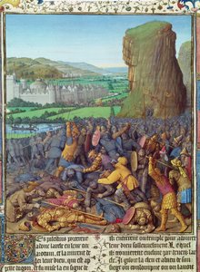 Fr. Pe 247 fol.110 Vitória dos israelitas sobre os filisteus, ilustração de &39;Antiquites Judaiques&39;, c.1470